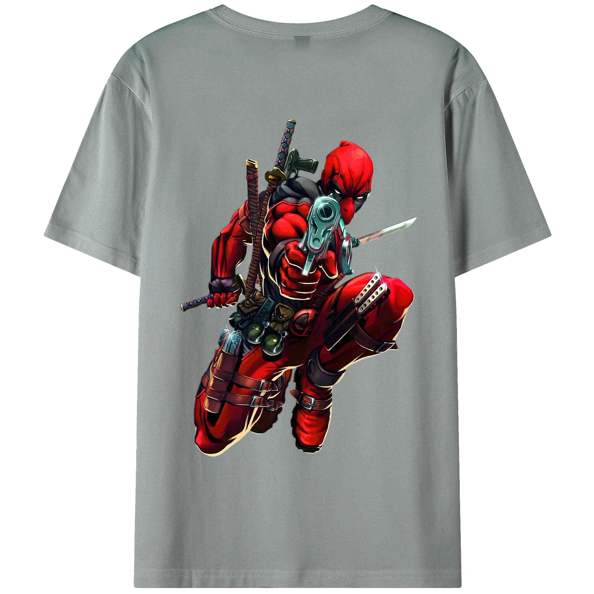 （画像用） Deadpool デッドプール 綿100％ メンズ半袖Tシャツ（バックプリント） 通気性